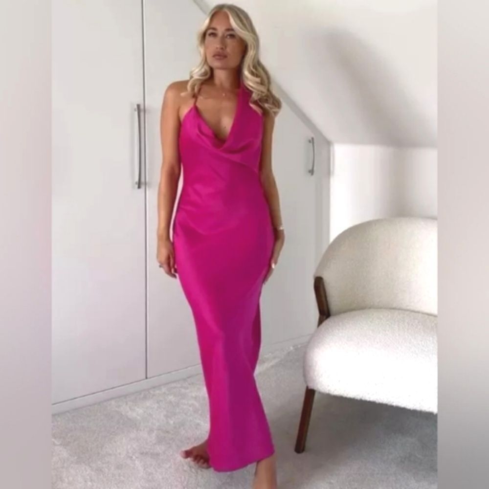 NWT ZARA SATIN EFFECT ASYMMETRIC DRESS pink hot